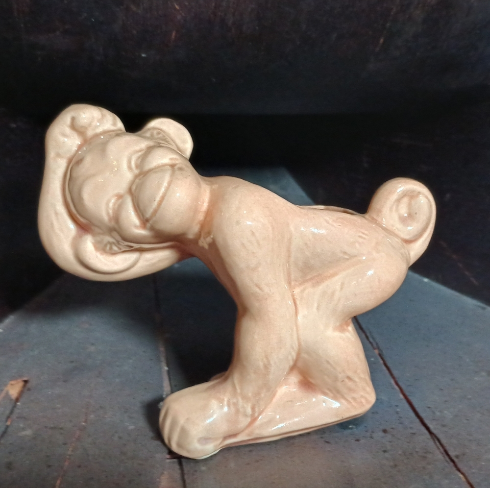 Vintage Cute Monkey Chimpanzee Scratching Head 5" tall Ceramic Planter 1950s USA